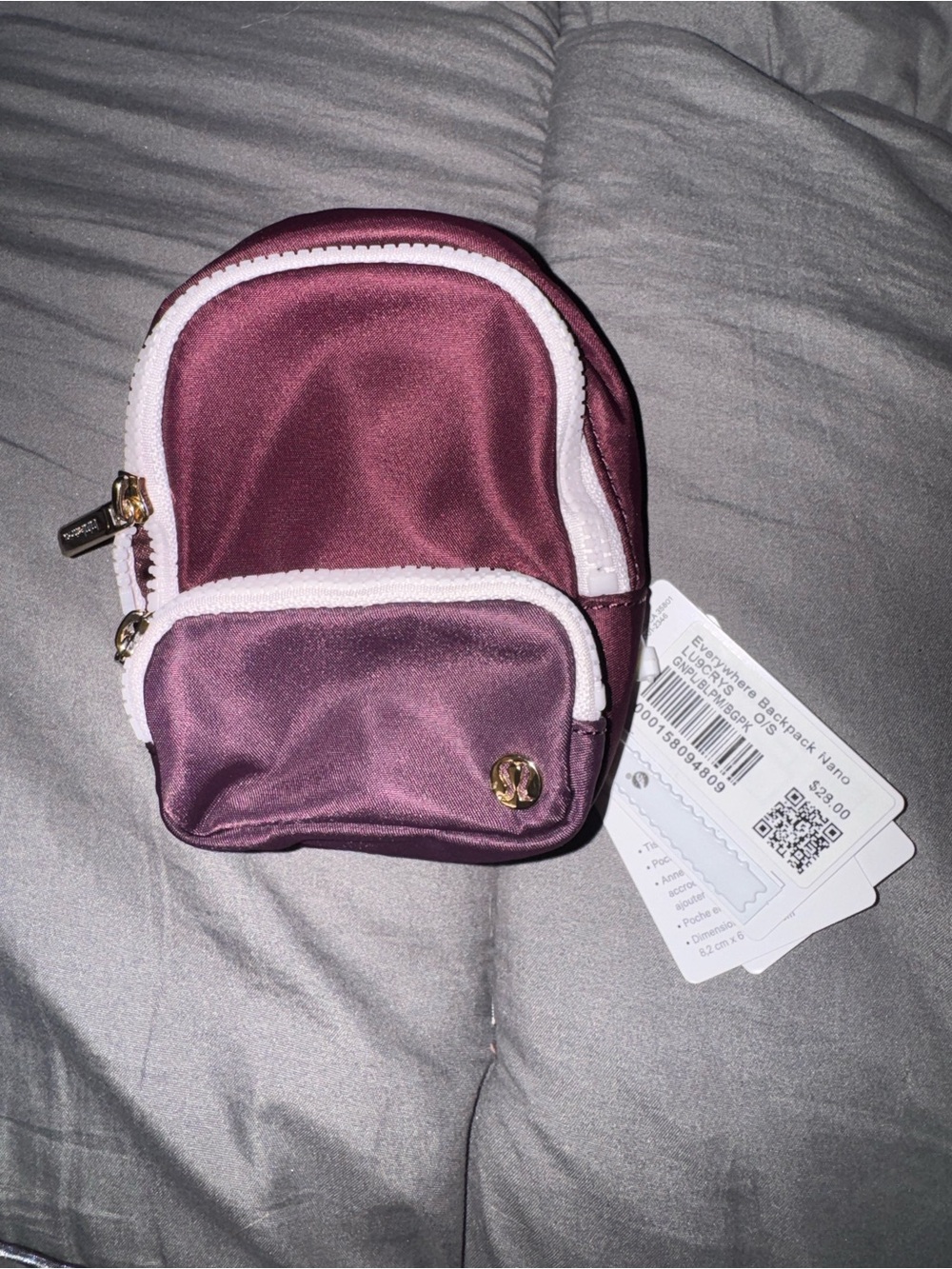 lululemon athletica Mini Satin Backpack Coin Purse - Plum with White Trim